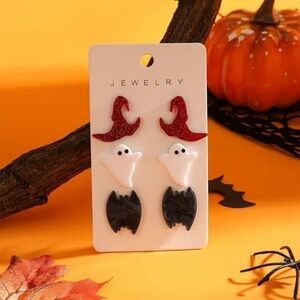 NEW Halloween Black Bat Witch Hat Ghost Earrings